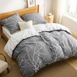 BEDSURE Bettwäsche 135x200 Baumwolle 4teilig - Bettwäsche-Sets Grau Bettbezug 2er Set mit 2 Kissenbezüge 80x80 cm, Bettwäsche Warm mit Reißverschluss Zweige Muster Angebot bei HelloDeals