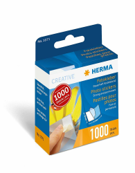 HERMA 1071 Fotokleber, doppelseitig selbstklebende Fototapes für Fotoalbum, Scrapbook, Gästebuch, Fotobuch, Klebepads für Fotos in Spenderbox, weiß, 1000 Stück (1er pack) Angebot bei HelloDeals