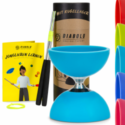 Diabolo Freizeitsport Jonglier-Set Pro mit kugelgelagertem Diabolo (türkis), Handsticks aus Aluminium, Ersatzschnur (160cm) und Gedruckter Anleitung - mit Geschenkverpackung ideal zum Verschenken Angebot bei HelloDeals