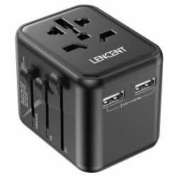 LENCENT Internationaler Reiseadapter mit UK/USA/EU/AUS-Stecker, Universal-Reiseadapter mit 2 USB-Anschlüssen, All-in-One Reisestecker Weltweit für über 200 Länder, Schwarz Angebot bei HelloDeals