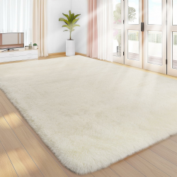 Sour Lemon Hochflor Teppich Creme Teppich Wohnzimmer 160x230 Waschbar Anti-Rutsch Extra Große Teppich Schlafzimmer Flauschige Moderne Teppiche Matte Teppichen für Schlafzimmer Kinderzimmer Angebot bei HelloDeals