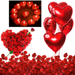 Valentinstag Deko Set XXL Dekoration Romantische Kerzen Rote Teelichter und Rosenblätter Romantisch, 50 Teelichter Herzform, 1000 Seide Rosenblüten, 5 Rote Herzförmige Folienballons Angebot bei HelloDeals