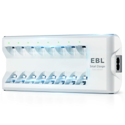 EBL Akku Ladegerät AA AAA Ladegerät für 1,2V Mignon AA, Micro AAA, NI-MH NI-Cd wiederaufladbar Batterien 8-Ladeplatz mit LED Anzeige, EBL C9042W Angebot bei HelloDeals