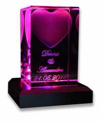 VIP-LASER Kristall Glas 3D Herz mit Wunschtext inkl. LED Leuchtsockel Silber & Gravur | Personalisiertes Geschenke für Frauen und Männer | Geschenkidee zu Weihnachten Muttertag Jahrestag Gravur Angebot bei HelloDeals