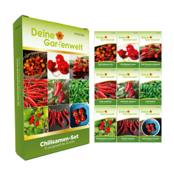 Chilisamen Set - 9 Sorten Samen - Saatgut Sortiment - Anzuchtset für Chilipflanzen - Geschenkset - Chilisorten von sehr mild bis extra scharf Angebot bei HelloDeals