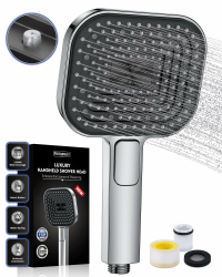 Duschkopf Wassersparend, Duschbrause Groß 135mm, Handbrause mit Antikalk-Funktion 【Lebensmittelechtes Silikon】【43% Wassereinsparung】, AirMix Brausekopf Dusche mit 3 Strahlarten, Chrom (Ohne Schlauch) Angebot bei HelloDeals