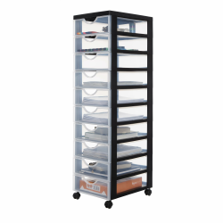 Iris Ohyama Kunststoff-Schubladenbox mit Rollen, 10 flachen Schubladen, Schwarz, Griffe zum Ziehen, Für Schlafzimmer, Schule & Büro, BPA-frei, Schubladenschrank, Rollcontainer, A4 Drawer, DDDC-010 Angebot bei HelloDeals