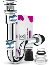M. ROSENFELD HOME Ablaufgarnitur Waschbecken POP UP mit Überlauf + Universal Röhrensiphon für Waschbecken, Waschtisch Geruchsverschluss aus Messing Angebot bei HelloDeals
