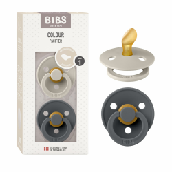 BIBS Colour Schnuller 2er-Pack, BPA-frei Schnuller, Kiefergerechte Form. Naturkautschuk/Latex, Hergestellt in Dänemark. 0-6 Monate (2er Pack), Sand/Iron Angebot bei HelloDeals