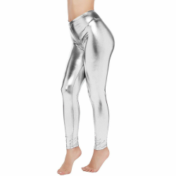 Metallic Damen Leggins Silber Leggins Silber Metallic Damen Glänzende Hose 80er mit Hoher Taille Shiny Leggings Party Tanz Disco Kostüm Karneval Space Kostüm Metallischer Hosen Silber Goldene Leggins 01-silber L Angebot bei HelloDeals