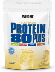 WEIDER Protein 80 Plus Mehrkomponenten Protein Pulver, Eiweißpulver für cremige, unverschämt leckere Eiweiß Shakes, Kombination aus Whey, Casein, Milchprotein-Isolat & Ei-Protein, Vanille, 500g Angebot bei HelloDeals