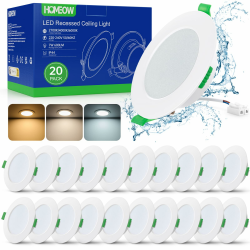 HOMEOW 20er Set LED Einbaustrahler 230V 7W Warmweiß Neutralweiß Kaltweiß LED Spots 230V, 75–90mm Lochmaß, Led Einbauleuchten Deckenspots Einbauspots Einbau Spotlight Ultra Flach IP44 für Badezimmer Angebot bei HelloDeals