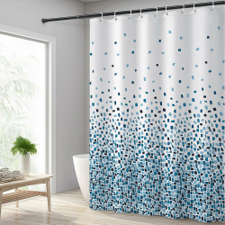 Hoomtaook Duschvorhang 180x200cm Blau Mosaik, Duschvorhang Wasserdicht Textil Polyester Waschbar mit 12 Duschvorhang Haken, Duschvorhang mit Gewicht Unten Angebot bei HelloDeals
