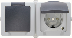 Kopp Nautic 2-fach Schutzkontakt-Steckdose mit Klappdeckel und erhöhtem Berührungsschutz, Aufputz-Feuchtraum, waagrecht, 16A, 250V/AC, IP44, grau, 137056002 Angebot bei HelloDeals
