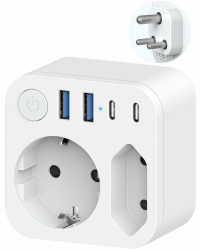 Deutschland nach Indien Reiseadapter mit 4 USB (2 Typ-C), 2 Fach Indien Outlet Adapter, Reisestecker Steckeradapter Schuko auf Typ D für Sri Lanka, Indien, Nepal Steckdose, Weiß Angebot bei HelloDeals
