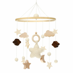 Litimkat Mobile babybett,Mit gehäkelten Sternen, Monden und Wolken hängenden Dekorationen Baby Mobile für das Bett Holz Mobile Baby Windspiel,Geschenk für Baby Mädchen oder Jungen(A), Beige Angebot bei HelloDeals