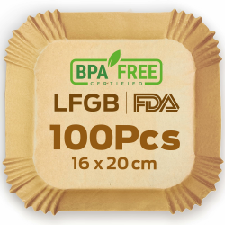 PORTENTUM Backpapier für Heißluftfritteuse 100 Stück BPA-frei, 16x16 cm, Airfryer Backpapier Antihaft Wasserdicht Ölfest Einwegschalen Luftfritteuse Pergamentpapier Liner für Heißluftfritteuse,Quadrat Angebot bei HelloDeals