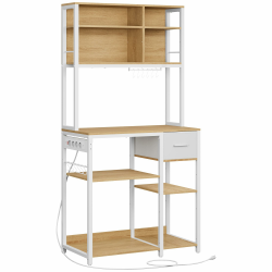 VASAGLE Küchenregal mit Steckdosen, Standregal, 40 x 80 x 180,4 cm, Backregal, verstellbare Ablagen, Stoffschublade, 12 Haken, Küche, goldeichenfarben-wolkenweiß KKS015Y02 Angebot bei HelloDeals