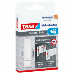 tesa Powerstrips Tapete&Putz - doppelseitige Klebestreifen für Tapete und Gips - Ersatz-Klebestreifen Klebenagel - Haltekraft 1,0 kg/Nagel - 1 x 6 Streifen Angebot bei HelloDeals
