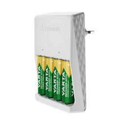 VARTA Akku Ladegerät, inkl. 4X AA 2100mAh, Batterieladegerät für wiederaufladbare Batterien, lädt 2 oder 4 AA/AAA gleichzeitig, Plug Charger, weiß Angebot bei HelloDeals