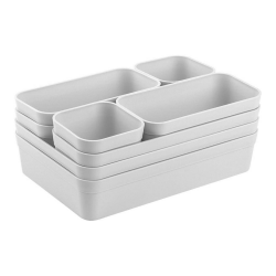 1x Schubladen-Organizer Set Aufbewahrungs-Box Einteiler Trenn-System verstellbar Utensilien Stauraum Wohn-Badezimmer Kunststoff hell-grau Angebot bei HelloDeals