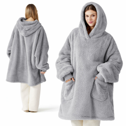 BEDSURE Hoodie Decke mit Ärmeln Kuschelpullover - Tragbare Decke zum Anziehen Erwachsene Grau, Warm Kuscheldecke mit Ärmeln 95x85 cm weich Ärmeldecke als Geschenke für Frauen Freundin Mütter Angebot bei HelloDeals