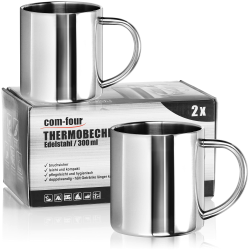 com-four® 2x Edelstahl Thermobecher - 300 ml je Becher - Isolierbecher doppelwandig - Kaffeetasse bruchsicher - Thermo-Trinkbecher - Camping Becher - Tasse - BPA-frei (300ml) Angebot bei HelloDeals