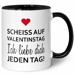 GRAVURZEILE Tasse mit Spruch - Scheiss auf Valentinstag - Geschenk für Ihn & Sie - Kaffeebecher als Valentinstagsgeschenk - Lustige Geschenke für Männer & Frauen zum Valentinstag - Schwarz & Weiß Angebot bei HelloDeals