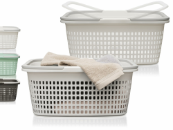 Hausfelder Wäschekorb weiß 2er Set, Wäschekörbe und Wäschesammler 35l aus Kunststoff (Weiß, 2 Körbe) Angebot bei HelloDeals