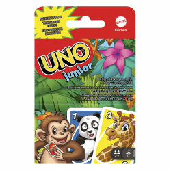 Mattel Games Uno Junior, Uno Kartenspiel, vereinfachte Version mit Zootieren und 3 Schwierigkeitsstufen, Kinderspiel, Geschenk für Kinder, ab 3 Jahre, GKF04 Angebot bei HelloDeals