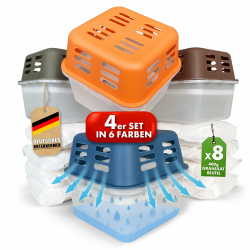 KARAT 4 x Luftentfeuchter mit 8 x 400g Nachüll-Beutel Granulat Raumentfeuchter nachfüllbar & wiederverwendbar (Grün, Kuki) Angebot bei HelloDeals