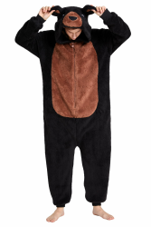 Loiahoer Unisex Erwachsene Bär Onesie Kostüm Pyjama Halloween Cosplay Kostüm Neuheit Tier Shu Velveteen Weihnachten Schlafanzug Pyjamas Set für Familie & Paare XL Schwarz Angebot bei HelloDeals