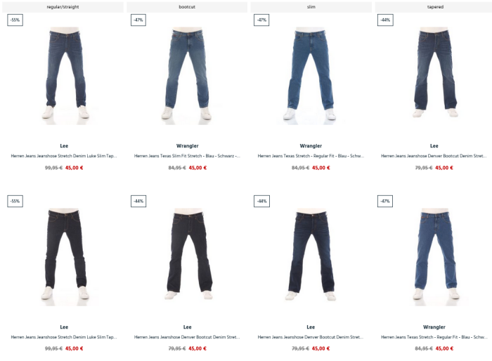 LEE & WRANGLER Jeans: 4 Schnitte - 1 Preis! Jetzt für 45 € inkl. Versand!