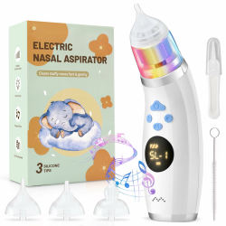 Hjh Nasensauger Baby, Wiederaufladbar Nasensauger Baby Elektrisch, IP65 Wasserdicht Elektrischer Nasensauger Staubsauger für Neugeborene mit 5 Saugmodi, Buntem Licht und Musik, 3 Silikonspitzen Angebot bei HelloDeals