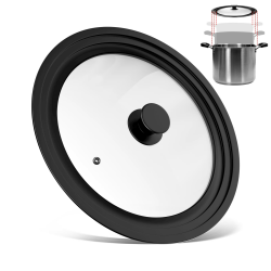 Fousenuk Universaldeckel Schwarz, Glasdeckel Hitzebeständig 3 Größen mit Abgestuften Silikonrandmit und Dampfloch, Topfdeckel Universal für Töpfe und Pfannen mit 24/26/28 cm Durchmesser Angebot bei HelloDeals