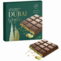 Dubai Schokolade (XL) mit Pistazie & Kunafeh Engelshaar Kadaif - Nach Leckeren Rezeptur! Virale TikTok Hype Schokolade - EXTREM Schneller Versand (100g, Milchschokolade) Angebot bei HelloDeals