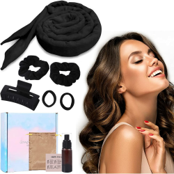 Lockenwickler Ohne Hitze, Neu Rutschfest Heatless Curls, über Nacht mit Stirnband Große Locken DIY Band Frisurenset,für langes mittleres Haar (schwarz, 1 set) Angebot bei HelloDeals