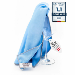NATARO® 3 Stück Glanzzauber Microfaser Glaspoliertuch – Spiegeltuch – Made in Austria – 100% fusselfreies Poliertuch für Glas, Hochglanzoberflächen, streifenfrei, Mikrofaser, ca.48x68cm Angebot bei HelloDeals