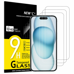 NEW'C 3 Stück, Panzer Schutz Glas für iPhone 16, iPhone 15, iPhone 15 Pro (6,1 Zoll), Frei von Kratzern, 9H Härte, HD Displayschutzfolie, 0.33mm Ultra-klar, Ultrabeständi Angebot bei HelloDeals