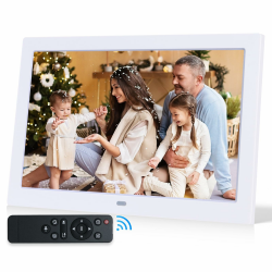 10 Zoll Digitaler Bilderrahmen, 1280 x 800 IPS Display, Digital Bilderrahmen unterstützt Foto/Musik/Video Player/Kalender/Alarm, mit Fernbedienung, USB- oder SD-Karte, Wandmontierbar Angebot bei HelloDeals
