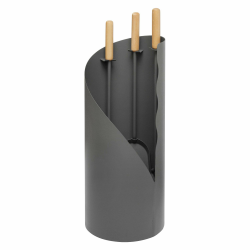 raik - Kaminbesteck Otto 3-teilig - Kaminzubehör aus grauem Stahl mit Holzgriffen, Schürhaken, Besen, Schaufel und Ständer, modernes Design, platzsparende Aufbewahrung, Kamine, Holzöfen und Kaminöfen Angebot bei HelloDeals