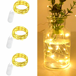 Gcstnn Micro LED Lichterkette, 3 Stück 20LED Drahtlichterkette mit CR2032 Batterie betrieb Auf 2M Silberdraht Wasserdichte für Party, Weihnachten, Halloween, Lichter Flasche Dekoration (Warm Weiß) Angebot bei HelloDeals