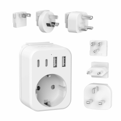 JSVER Reiseadapter Weltweit Set,Internationaler Reisestecker Adapter mit USB C, Typ A/C/G/B/I/M Stecker Steckdosenadapter mit 4 USB Reiseadapter für USA/Canada/Europa/UK/Südafrika/Japan/China/AUS Angebot bei HelloDeals