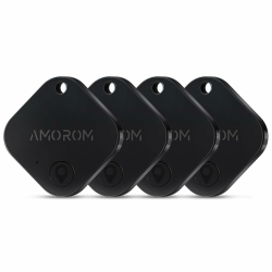 AMOROM Bluetooth Schlüsselfinder Air Tracker Tag, iOS & Android APP, Telefonfinder, Lauter Klingelton, Austauschbarer Akku, für Schlüssel/Gepäck/Koffer/Brieftasche, Schwarz, 4er Pack Angebot bei HelloDeals