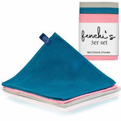fenchi's AUSTRIA PureClean Mikrofasertücher 60x40 – Fenstertuch Streifenfrei, Putzlappen Küche - Reinigungstücher und Putztücher ohne Putzmittel (Blue/PINK/Grey 3er Set) Angebot bei HelloDeals