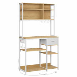 VASAGLE Küchenregal mit Steckdosen, Standregal, 40 x 100 x 180,4 cm, Backregal, verstellbare Ablagen, Stoffschublade, 12 Haken, Küche, goldeichenfarben-wolkenweiß KKS027Y02 Angebot bei HelloDeals