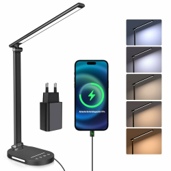 HASKARE Schreibtischlampe LED Dimmbare Tischlampe, 5 Farbmodi und 5 Helligkeitsstufen Blendfreie Augenschutz-Desk Lamp, USB-Ladeanschluss，Mit 5V/2A Netzadapter Angebot bei HelloDeals