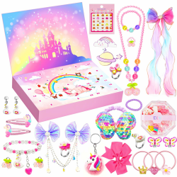 Adventskalender 2024 Kinder Mädchen Weihnachten Countdown Kalender Mädchen Haarschmuck Halsketten DIY, 24 Füllung Adventskalender Schmuck Spielzeug Weihnachtskalender für Mädchen 3-12 Jahre Angebot bei HelloDeals