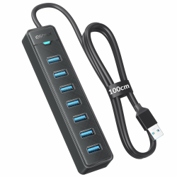 iDsonix 7-Port USB 3.0 Hub - USB Verteiler Multiport Adapter mit 1M Kable, USB 3.0 5Gbps Data, 5V 3A Type-c Port, USB Hub Splitter für PC, Laptop, MacBook und mehr Angebot bei HelloDeals