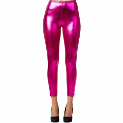 dressforfun 901008 Damen Metallic Leggings, glänzende Hose mit hoher Taille, Shiny Leggings im Wet Look für Party Tanz Disco Kostüm Fasching Karneval - Diverse Größen - XL Rosa Angebot bei HelloDeals
